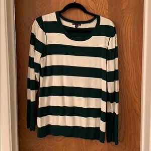 Green and white striped sweater